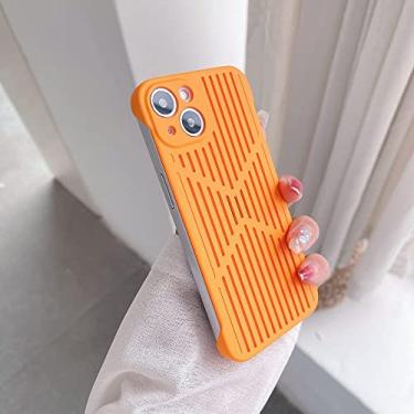 Imagem de Capa rígida ultrafina de malha de dissipação de calor para iPhone 11 13 14 Pro Max 12 Pro max Capa traseira respirável e oca fosca, laranja claro, para iPhone 13Pro Max