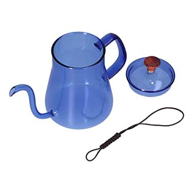 Imagem de Bule de café de vidro gotejador longo, resistência ao calor bico de pescoço de ganso longo chaleira de café brilhante alta transparência grande capacidade para casa (azul)