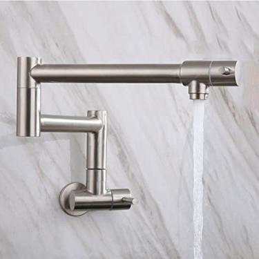 Imagem de Torneira de enchimento de panela Torneira de cozinha dobrável de montagem em parede Torneira de pia única fria Torneira de pia giratória Bico dobrável de aço inoxidável escovado, tipo B alça dupla