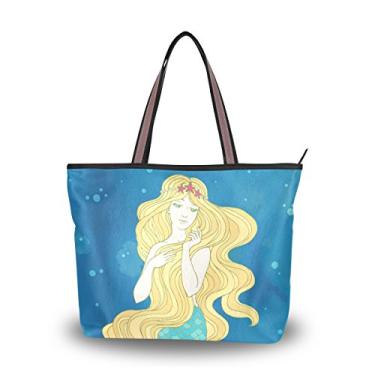 Imagem de Bolsa feminina com alça superior de sereia em aquarela, bolsa de ombro, Multicolorido., Medium