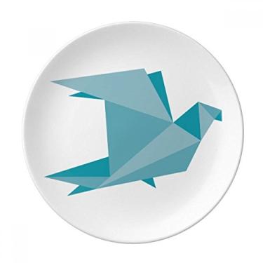 Imagem de Placa de sobremesa com padrão de pombo abstrato de origami verde decorativo de porcelana 20 cm para jantar em casa