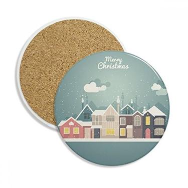 Imagem de Caneca de porta-copos com ilustração de festival de casa de Natal com pedra absorvente de proteção de mesa