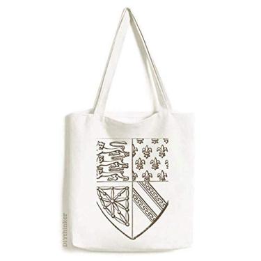 Imagem de Bolsa de lona preta branca barroca com estampa de escudo de leão bolsa de compras casual bolsa de mão