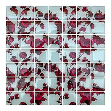 Imagem de Pastilha Adesiva Resinada Flor Rosa Fundo Azul Kit 4 Placas