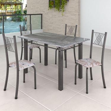 Imagem de Conjunto Mesa com 4 Cadeiras Tampo de Granito Topázio Sara Yescasa Botanic Bege / Mart Prata