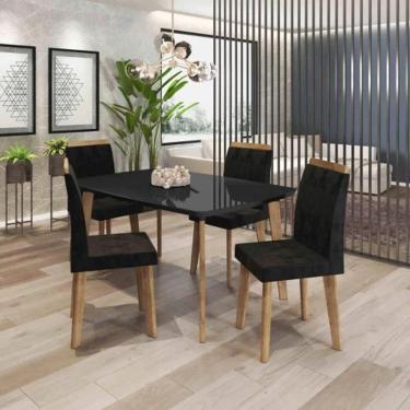 Imagem de Mesa De Jantar Jade Com 4 Cadeiras Diamante Pés Oblongo Black Com Aveludado Black – RV Moveis