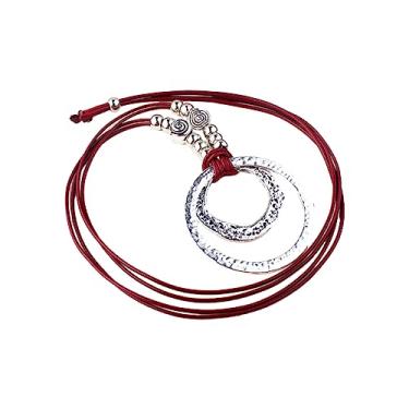 Imagem de ✪ Colar de contas de corda de couro encerado, colar de anéis de metal, joias boêmias, colar com pingente, suéter longo, colar de corrente para presente, Prata esterlina, Opala preta