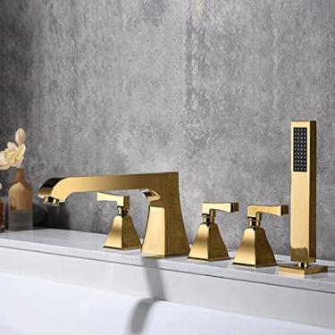 Imagem de Torneiras de banho com misturadorChuveiroBanheiroChuveiroTorneira com Chuveiro5-FurosTorneira de BanheiraDecoração Dourada