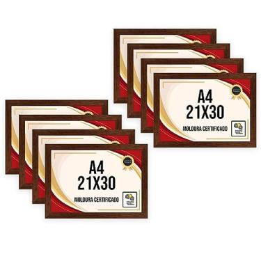 Imagem de Kit 8 Molduras 21x30 Foto Porta Certificado A4 Diploma Moldura Premium Revestida com Vidro (Ypê)
