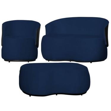 Imagem de Kit 1 Poltrona 1 Namoradeira e 1 Puff Grande Decorativo Estilo Orgânico Beatriz Suede Composê Corino Preto - Estopar