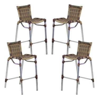 Imagem de 4 Banquetas Alumínio Fortaleza Alta para Balcão Edícula Cozinha Bar