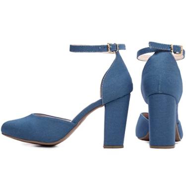Imagem de Sapato Scarpin Feminino Bico Redondo Salto 8,5cm Azul Jeans - 37
