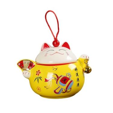 Imagem de Arroz Gato Chá Cerâmico Selado Frasco de Chá Doméstico Pu'er Viagem Portátil Armazenamento Itens Jarra Caixa de Presente - Tamanho Pequeno - Amarelo