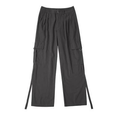 Imagem de Calça cargo feminina cintura alta, calça de pára-quedas baggy perna larga streetwear com bolsos calça de caminhada calça de moletom feminina (Preto, GG)