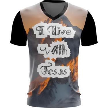 Imagem de Camiseta Gola V Dryfit I Live With Jesus Biblia Gospel 1V - Kasubeck S