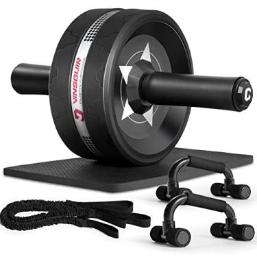 Imagem de Vinsguir Kit de roda de rolo abdominal, equipamento de treino abdominal com barras push-up, equipamento de ginástica em casa para treinamento de força central, máquina de rolo abdominal com acessórios