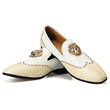 Imagem de JITAI Sapatos masculinos de luxo mocassins pretos de couro sapatos casuais masculinos marca confortável, Branco/12, 8