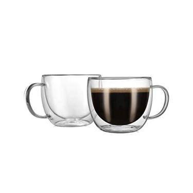 Imagem de CnGlass Canecas de vidro cappuccino 8oz/240ml, copos de café transparente, conjunto de 2 xícaras de café com leite, caneca de vidro com isolamento de parede dupla com alças