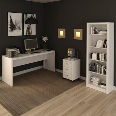 Imagem de Conjunto Home Office 3 Peças com 1 Mesa para Escritório 1 Estante 1 Gaveteiro Espresso...