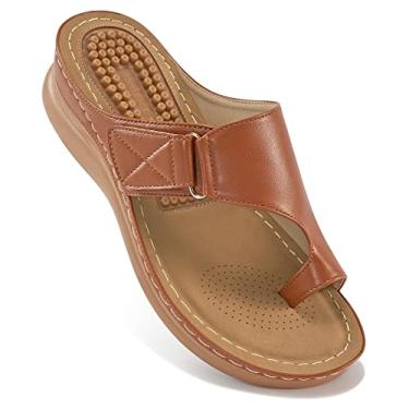 Imagem de Aomigoct Sandálias femininas com palmilha confortável almofadada sandálias ortopédicas femininas chinelos elegantes sapatos de verão anabela, 919 - marrom, 7
