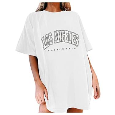 Imagem de Los Angeles Califórnia – Camiseta vintage grande para mulheres pulôver manga curta ombro caído Casual Top Túnica Camiseta Meninas adolescentes Camisola Top com Sólido C27-Branco X-Large