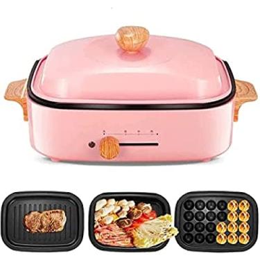 Imagem de Panela elétrica interna 3 em 1, 1200w, antiaderente, frigideira portátil aquecida, pequena máquina de takoyaki, panela de arroz para cozinha,Rosa
