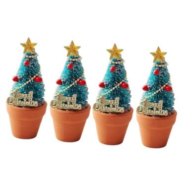 Imagem de Zerodeko 4 Pcs casa de bonecas árvore de natal árvore de natal de mesa planta de casa em vaso artificial modelos mini decoração de casa mini casa decoração de natal vaso de planta decorar