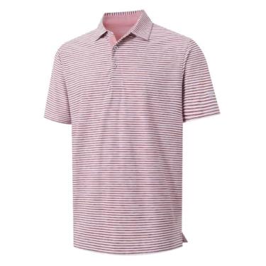 Imagem de M MAELREG Camisas polo de golfe masculinas manga curta ajuste seco listrado desempenho absorção de umidade colarinho casual camisa de golfe masculina, Tijolo branco, 3G