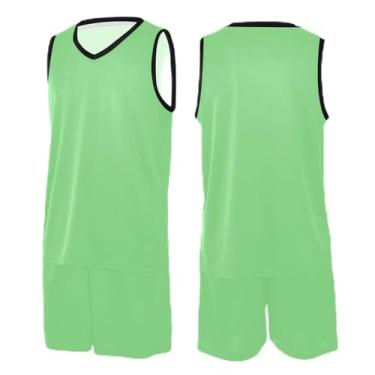 Imagem de CHIFIGNO Camiseta de treino de basquete com glitter azul rosa, camisas de basquete, vestido de jérsei de basquete PPS-3GG, Verde pálido, XXG