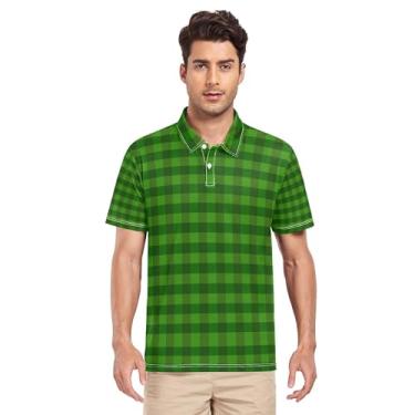 Imagem de JUNZAN Camisa polo de golfe masculina xadrez verde creme manga curta para desempenho ao ar livre P, Xadrez verde, XXG