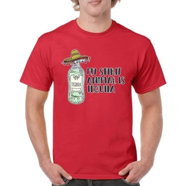 Imagem de Camiseta masculina My Spirit Animal is Tequila Cinco de Mayo Party Drinking, Vermelho, XXG