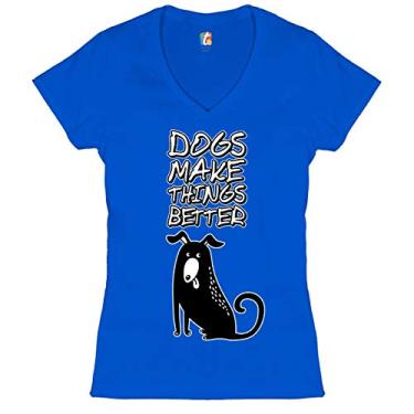 Imagem de Camiseta feminina com gola V Dogs Make Things Better Pet Owner I Love My Dog, Azul royal, XG