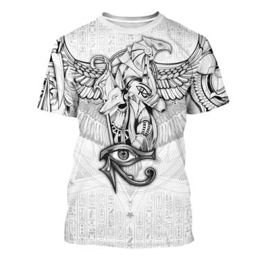 Imagem de BJU Camiseta com estampa do Egito Antigo Gola Redonda Estampada em 3D Manga Curta Solta Casual Unissex, Branco, GG