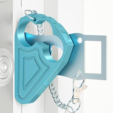 Imagem de Urgeeo Fechadura de Porta Portátil, Azul, Fechadura de Hotel para Viajantes, Metal, Evita Entrada Não Autorizada, Segurança Doméstica, Itens Essenciais de Apartamento e Viagem