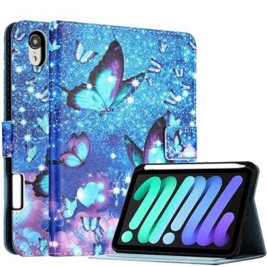 Imagem de Fancity Capa para iPad Mini 6 modelo 2021 de 8,3 polegadas, capa de couro PU Smart Wake Sleep com suporte para caneta, capa protetora flip com slot para cartão fecho magnético para mini 6ª geração,