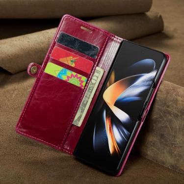 Imagem de Adequado para Z Folder 3 Flip Card para Samsung Z Folder 5 Capa protetora para celular dobrável resistente a quedas, vermelho brilhante, para Galaxy Z Fold4 5G