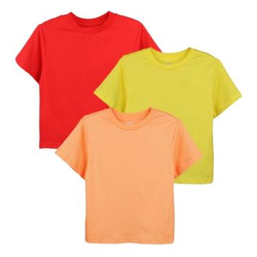 Imagem de Gorboig Camisetas masculinas de manga curta de algodão casual gola redonda verão camisetas pacote com 3, Vermelho/amarelo/laranja, M