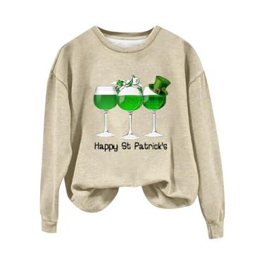 Imagem de Moletom feminino St.day Funny Casual Shamrock camiseta verde St. Patrick's Top moderno irlandês moletom, Bege-b, GG