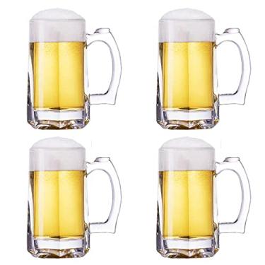 Imagem de TUSAPAM Conjunto de Canecas de Cerveja de Vidro de 354 ml com Alça, Copos de Cerveja para Congelador, Caneca Tradicional para Bar, Álcool, Bebidas, Café, Chá, Conjunto de 4