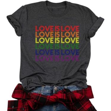 Imagem de Camiseta feminina cinza orgulho estampa arco-íris camiseta LGBT igualdade camiseta Love is Love Letter Print Casual Tops, Cinza, GG
