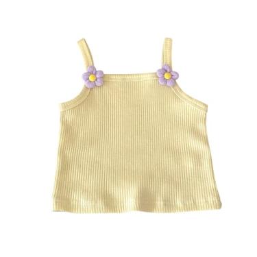 Imagem de BILIKEYU Camisetas regatas de malha de flores para meninas pequenas, sem mangas, alças finas, blusas ou babados, Amarelo, 0-3 Meses