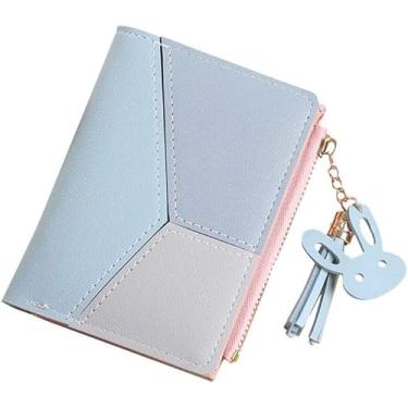 Imagem de Henniu Carteira Feminina Slim Pequena Porta Cartão Documentos Couro PU com zíper porta-moedas carteira da moda (AZUL)