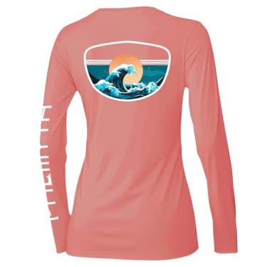 Imagem de Palmyth Camiseta feminina de manga comprida com proteção solar FPS 50+, Coral/maré, M