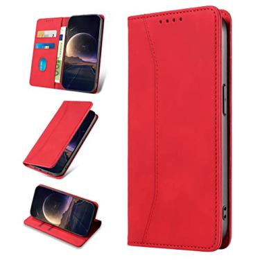 Imagem de KANVOOS Capa carteira para LG Stylo 6 com suporte para cartão, capa de couro PU com suporte magnético à prova de choque TPU bumper flip Folio capa para LG Stylo 6 (vermelho)
