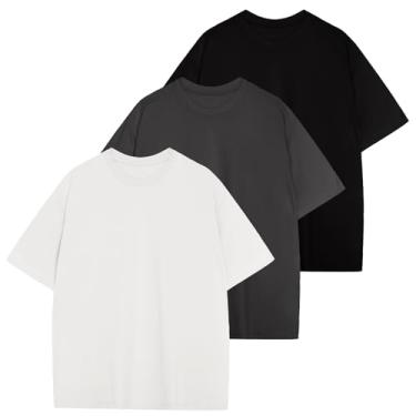 Imagem de Camiseta masculina ultra macia de viscose de bambu, gola redonda, leve, manga curta, elástica, refrescante, casual, básica, Preto + cinza escuro + branco, P