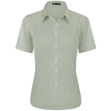 Imagem de J.VER Camisa social feminina casual elástica de manga curta fácil de cuidar, Verde abacate, PP