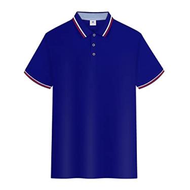 Imagem de Polos de golfe masculinos fibra de álcool polivinílico cor sólida tênis camiseta leve ajuste regular ajuste umidade wicking seco colarinho(Color:Royal Blue,Size:S)