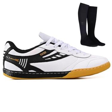 Imagem de Chuteira Futsal Profissional Masculina em Couro Futebol de Salao Quadra + Meião