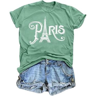 Imagem de Camiseta feminina Paris França Torre Eiffel Camiseta Viagem na França Camisetas de férias Paris Tops, Verde, M