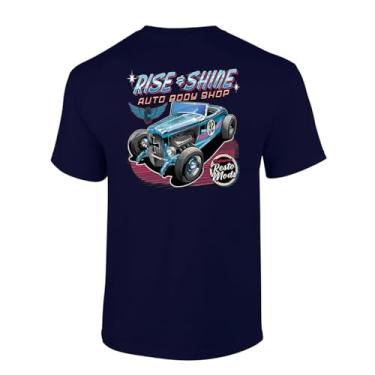 Imagem de Trenz Shirt Company Camiseta masculina Rise and Shine Auto Body Shop Resto Mods manga curta estampada, Azul marino, 4G